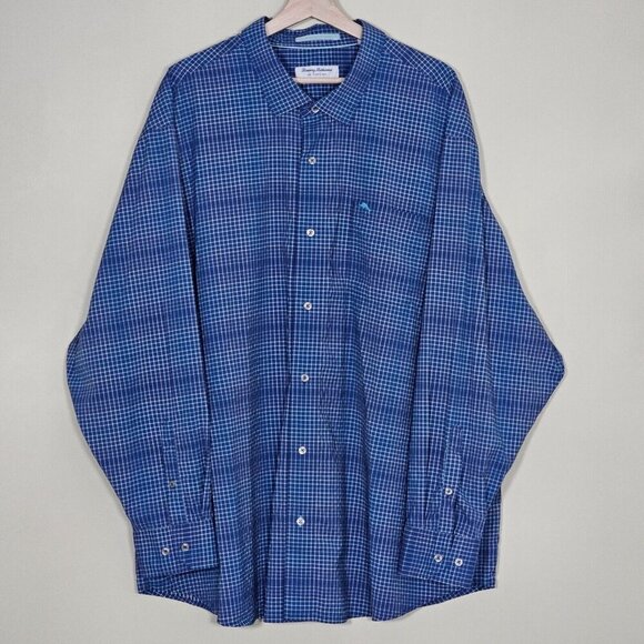 Tommy Bahama Shirt Men 3XLB Blue Plaid LS Performance Pit Vents Buttons Buttons - Picture 12 of 13